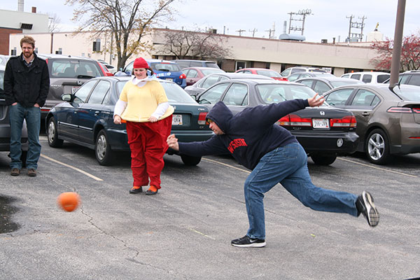 Trade Press Media Group employees enjoy a frindly game of pumkin bowling